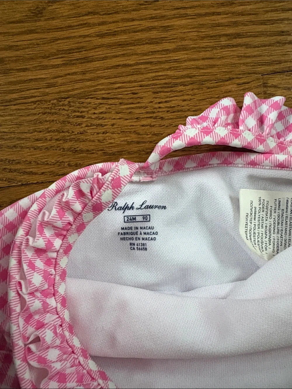 Ralph Lauren Pink Gingham Girls One-Piece Swim Suit